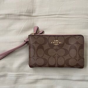 Coach Signature Brown and Pink Wristlet